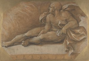 Figura masculina nua sentada no chão, ca. 1535-40.