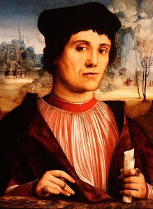 Retrato de um clérigo segurando um pergaminho (painel)