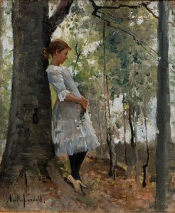 Rapariga numa floresta de folhas