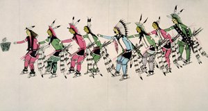 Dança pública em homenagem ao guerreiro He Dog (tinta no papel) de Amos Bad Heart Buffalo