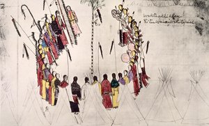 Dança do couro cabeludo ou dança da vitória (tinta no papel)