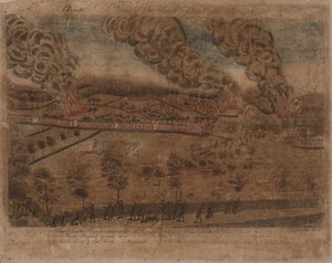 As Batalhas de Lexington e Concord: Placa I, A Batalha de Lexington, 19 de abril de 1775. Placa II, Uma Vista da Cidade de Concord. Placa III: O noivado na ponte sul em Concord. Placa IV: A Fiew da parte sul de Lexington.