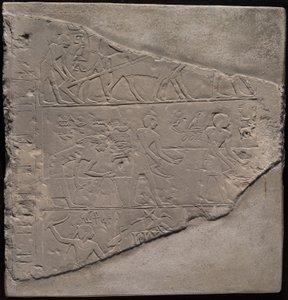 Fragmento de uma estela representando a lavoura, a colheita e a criação de aves