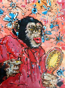 Chimpanzé a aplicar batom de Anda Bieza