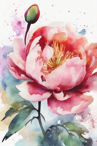 Acréscimo em aquarela de peônia rosa
