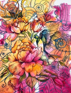 Pássaro com flores vibrantes de Anda Bieza