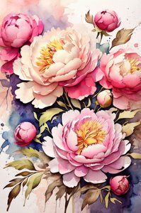 Peónias em aquarela vibrante