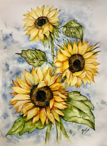 Girassóis em aquarela vibrante de Anda Bieza