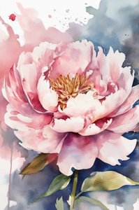 Peônia em flor pintada a aguarela