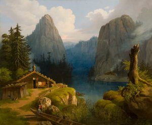 Paisagem de montanha com lago de Ander