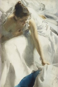 "Reveil, boulevard Clichy, Paris" (Despertar, Boulevard Clichy) Jeune fille en neglige - Aquarelle de Anders Leonard Zorn (1860-1920) 1892 Coleção privee de Anders Leonard Zorn