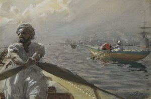 Barqueiro turco no porto de Constantinopla, 1886 (wc no papel) de Anders Leonard Zorn