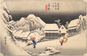 Uma noite de neve na estação de Kambara, ca. 1833-34., c. 1833-34. de Ando Hiroshige