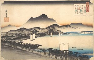 Limpar o tempo em Awazu, século 19. de Ando Hiroshige