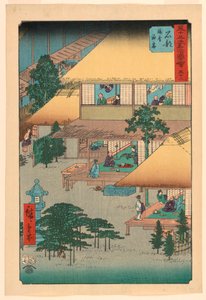 Ishibe: Hóspedes da Pousada (Isibe, ryosha tomarikyaku) da série 53 Estações do Tokaido de Ando Hiroshige