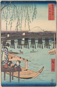 Toto, Ryogoku, da série Trinta e seis vistas do Monte Fuji Fugak..., 4º mês, Cavalo ano 1858. de Ando Hiroshige