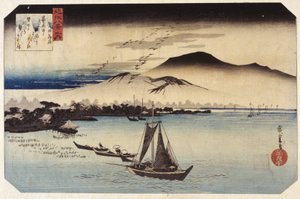 Gansos descendentes na Katada (impressão a cores em bloco de madeira) de Ando or Utagawa Hiroshige