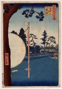 Impressão japonesa: O hipódromo em Takata (Tóquio, Japão). (Cem Vistas Famosas da Série Edo). (A Pista do Cavalo em Takata. Cem Vistas Célebres de Edo). Obra de Utagawa Hiroshige (1797-1858), xilogravura de Ando or Utagawa Hiroshige