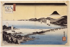 Evening Glow At Seta (impressão em bloco de madeira a cores) de Ando or Utagawa Hiroshige