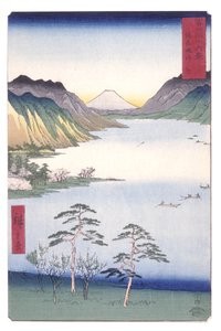 Lago Suwa na província de Shinano (Shinano Suwa No Ko) (impressão em bloco de madeira a cores) de Ando or Utagawa Hiroshige