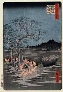 A véspera de Ano Novo dispara na árvore de urtiga, Oji, da série "Cem vistas famosas de Edo" de Ando or Utagawa Hiroshige