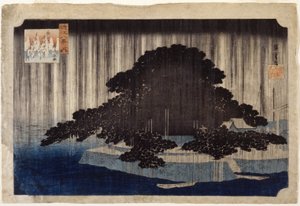 Chuva nocturna em Karasaki (impressão em bloco de madeira a cores) de Ando or Utagawa Hiroshige