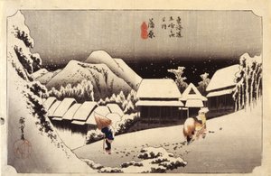 Neve nocturna em Kanbara, #16 (xilogravura a cores) de Ando or Utagawa Hiroshige
