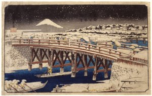 Nihonbashi In The Snow (impressão em bloco de madeira a cores) de Ando or Utagawa Hiroshige
