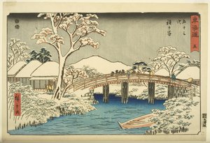 No. 5, Hodogaya: O Rio Katabira e Katabira Brige (Hodogaya, Katabiragawa Katabirabashi) (impressão em bloco de madeira colorida) de Ando or Utagawa Hiroshige