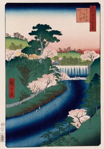 Barragem do rio Otonashi, Oji, popularmente chamada de Great Waterfall ", da série" Cem vistas de lugares famosos em Edo " de Ando or Utagawa Hiroshige
