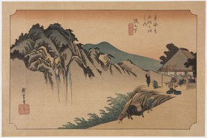 Sakanoshita: Fudesute Mountain (Sakanoshita, Fudesute mine) (impressão em bloco de madeira colorida) de Ando or Utagawa Hiroshige