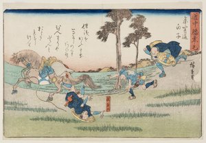 Shirako town in Tokaido Road (Tokaido shirako) (impressão em bloco de madeira colorida) de Ando or Utagawa Hiroshige