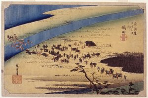 Estação 24, Shimada (impressão em bloco de madeira a cores) de Ando or Utagawa Hiroshige