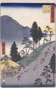 Estação 26, Nissaka (impressão em bloco de madeira a cores) de Ando or Utagawa Hiroshige