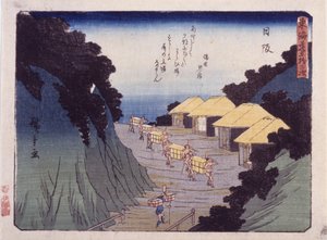 Estação 26, Nissaka (impressão em bloco de madeira a cores) de Ando or Utagawa Hiroshige