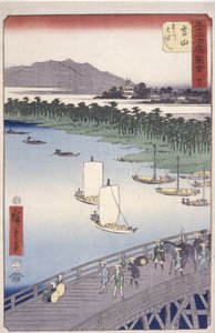 Estação 35, Yoshida; Kyoka Tokaido Series (figuras em primeiro plano) (impressão em bloco de madeira a cores) de Ando or Utagawa Hiroshige