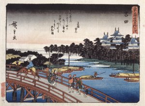 Estação 35, Yoshida; Kyoka Tokaido Series (impressão em bloco de madeira a cores) de Ando or Utagawa Hiroshige