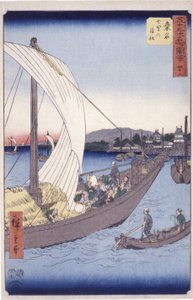 Estação 43, Kuwana (impressão em bloco de madeira a cores) de Ando or Utagawa Hiroshige