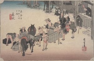 Transferência do Cavalo para a Mão de Obra de Ando or Utagawa Hiroshige