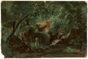 Interior da floresta com um pintor, Civita Castellana