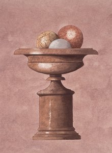 Vaso em mármore, castanho, bolas azuis e amarelas de Andras Kaldor