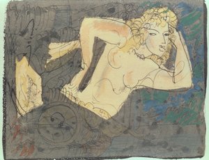 Ilustração para o poema "A fiandeira", dos "Álbuns de versos antigos, encantos" de Paul Valery (1871-1945) (técnica mista)