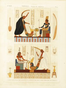Pinturas de dois harpistas na tumba do faraó Ramsés III no vale dos reis. Do D