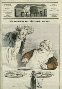 No palácio da penitência, caricatura do Presidente da República Adolphe Thiers (1797-1877). Capa em "L