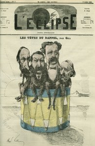 Auguste Vacquerie (1819-1895), Victor Hugo (1802-1885), Charles Hugo (1826-1871), e Paul Meurice (1818-1905), homens de letras franceses. Capa em "L