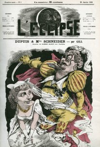Beard-Bleue, comida de ópera sobre a música de Offenbach no teatro Varietes, com Dupuis como "Beard-Bleue" e Hortense Schneider como Boulotte. Capa em "L