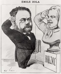 Caricatura de Emile Zola (1840-1902) Saudando um Busto de Honoré de Balzac (1799-1850) 1878
