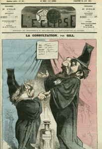 Desenho animado por Adolphe Thiers (1797-1877) e Leon Gambetta (1838-1882), políticos franceses. Capa em "L