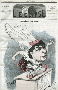 Desenho animado de Emma Valendon chamado Theresa (1837-1913), cantora popular francesa. Capa em "L