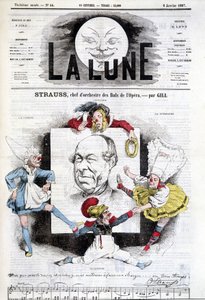 Desenho animado por Johann Strauss Jr. (1825-1899) em "A Lua", 6 de janeiro de Andre Gill
